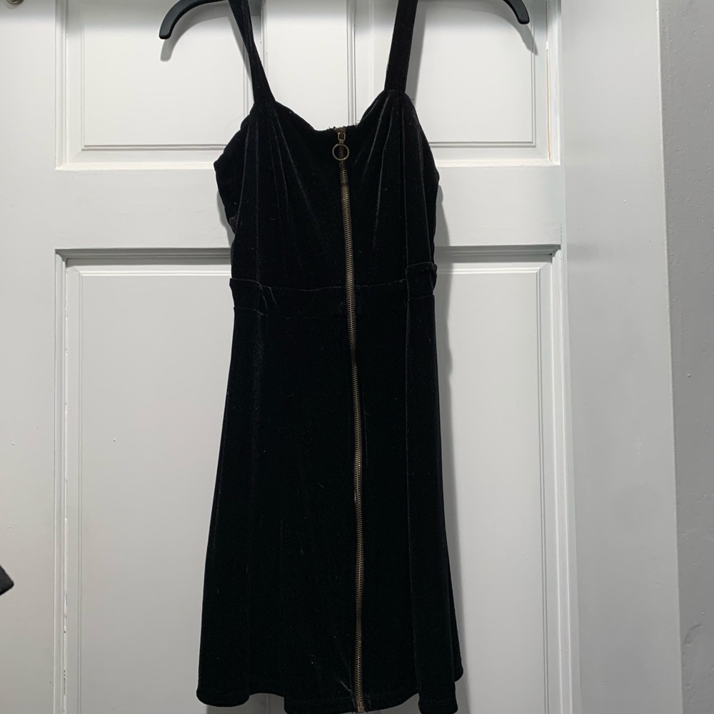 Black velvet zip up dress